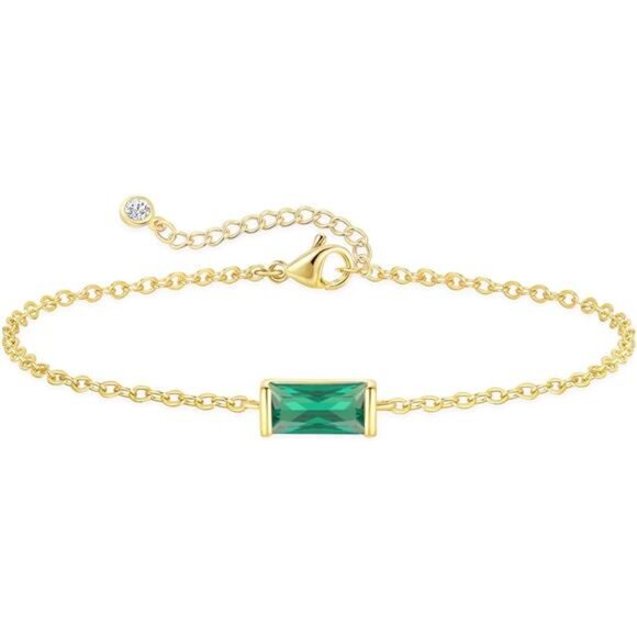 Womens Birthstone Bracelet Gold Plated Stackable Dainty Adjustable Jewelry Gift - Picture 1 of 7